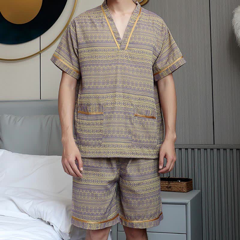 Plus Size Cotton Breathable Pajama Set - Bean Green-Men - 4XL - image 4