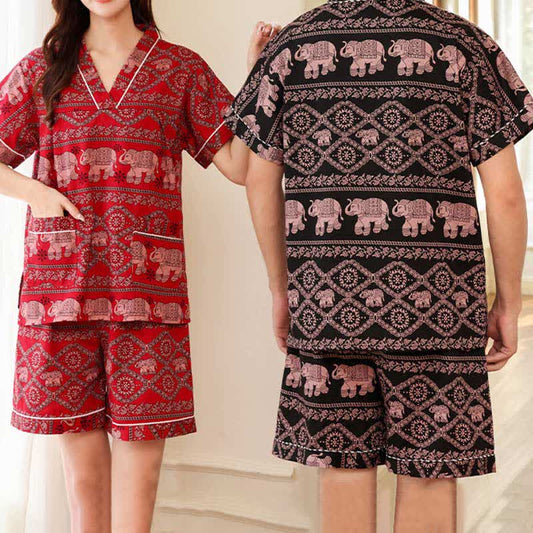 Plus Size Cotton Couple Retro Nightwear Set - image 1