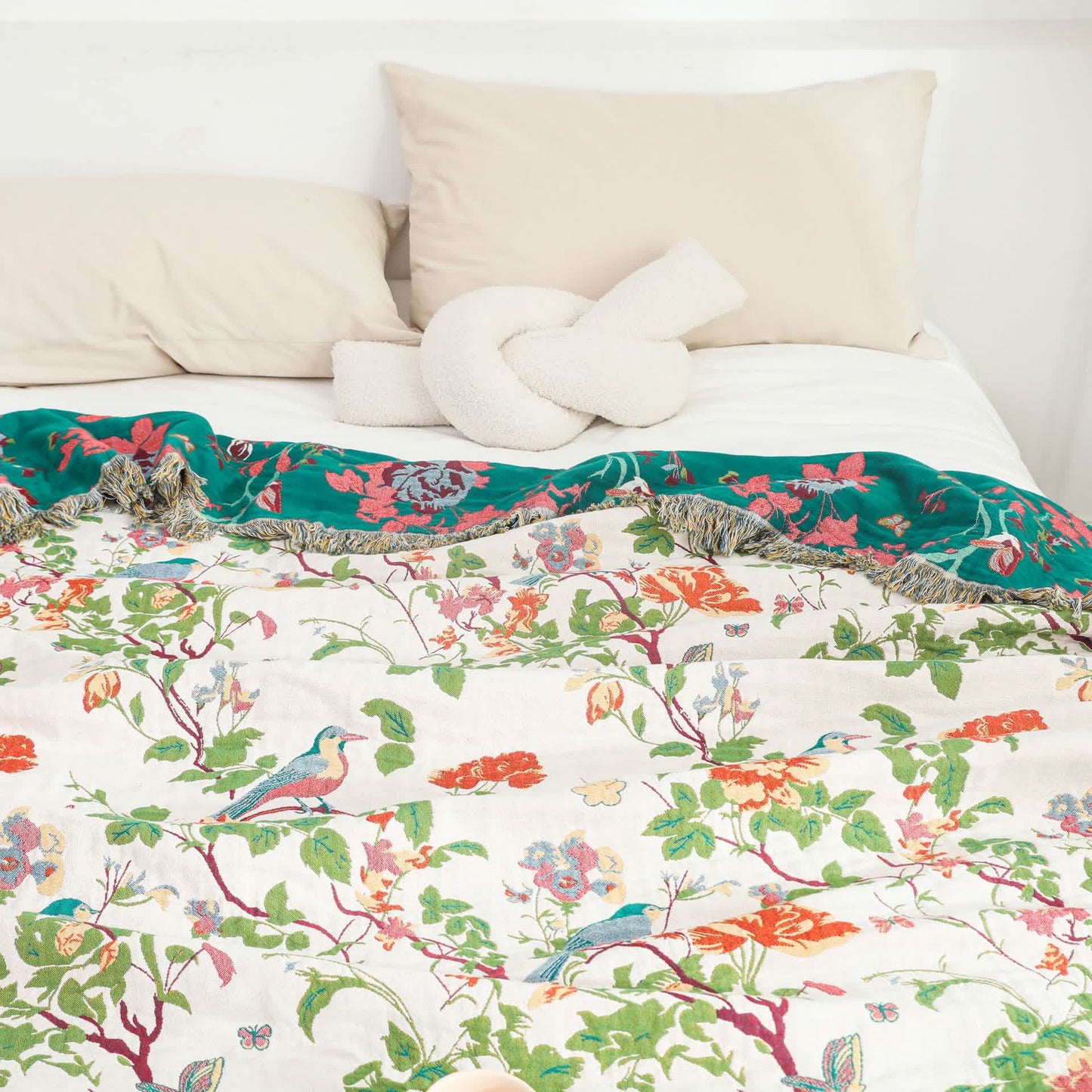 Cotton Gauze Peony Bird Reversible Quilt