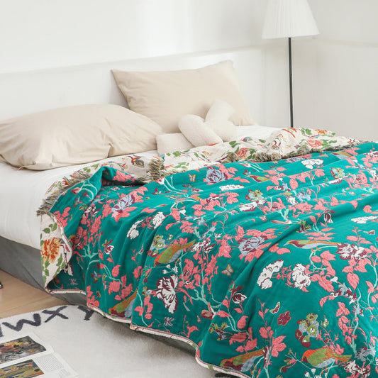Cotton Gauze Peony Bird Reversible Quilt