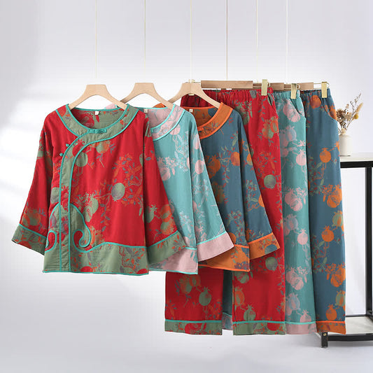 Jacquard Pomegranate Cotton Gauze Nightwear Set