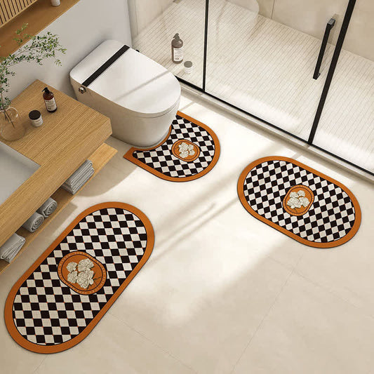 Retro Plaid Floral Diatom Mud Anti-slip Bath Mat
