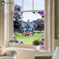 Floral Butterfly Stained Static Window Sticker