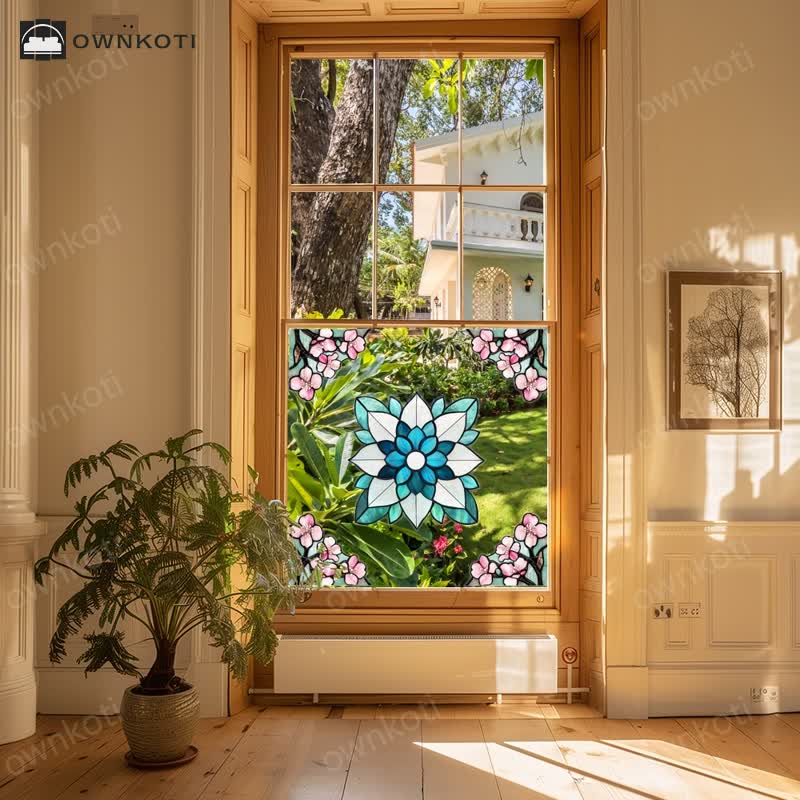 Elegant Floral Stained Static Window Sticker