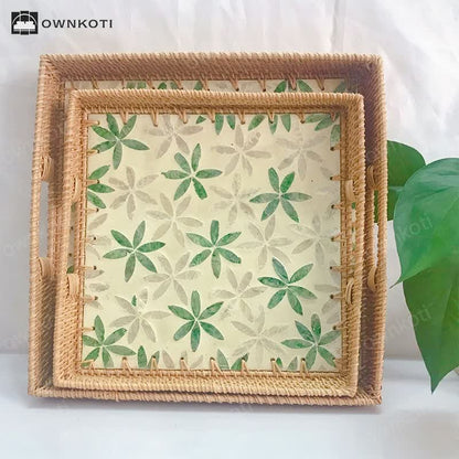 Square Rattan Shell Fruit Basket Dessert Tray