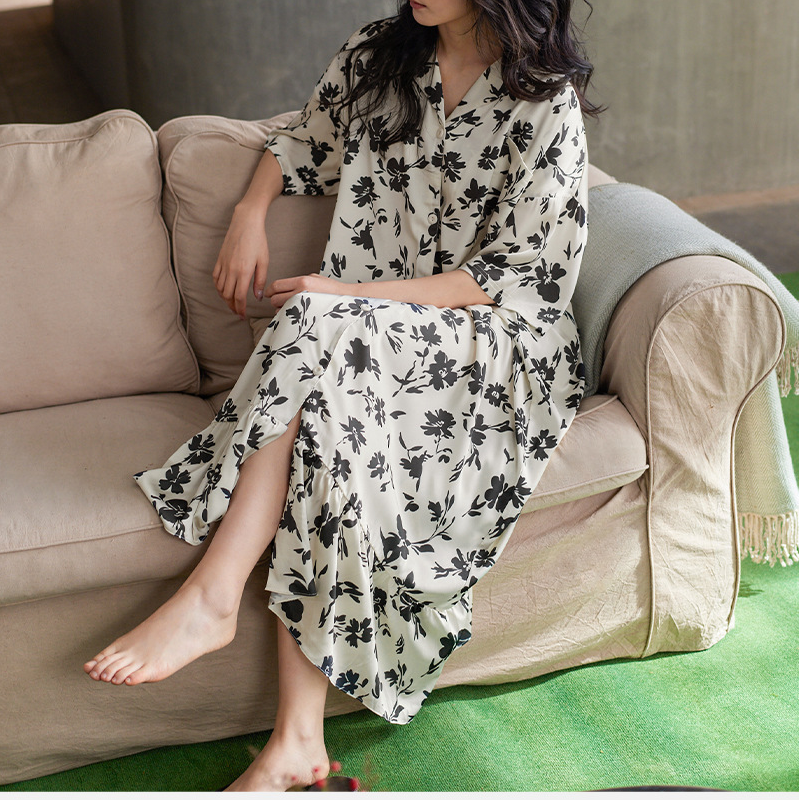 Floral Satin Soft Breathable Casual Nightdress