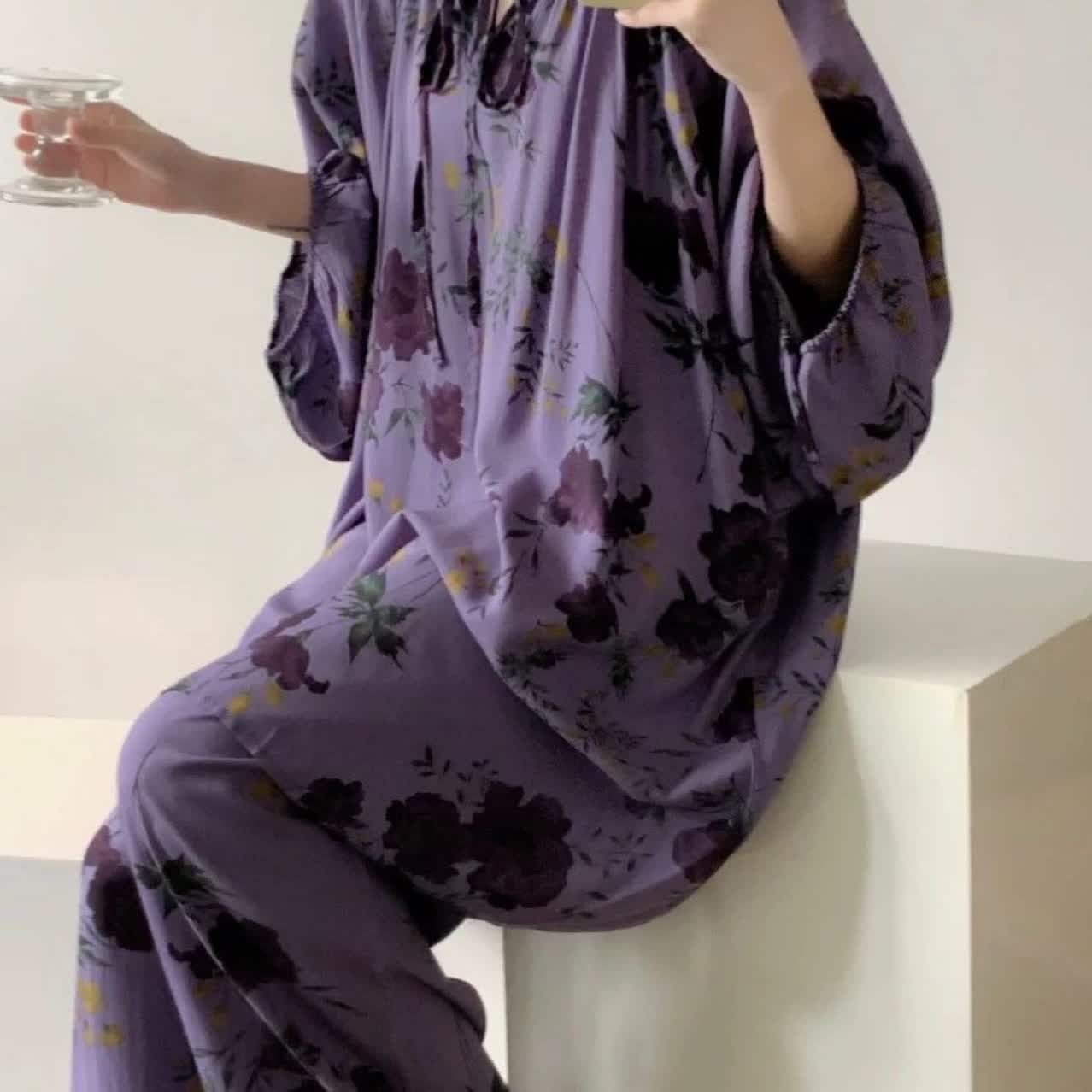 Ownkoti Plus Size Vintage Rose Nightwear Set - image 3