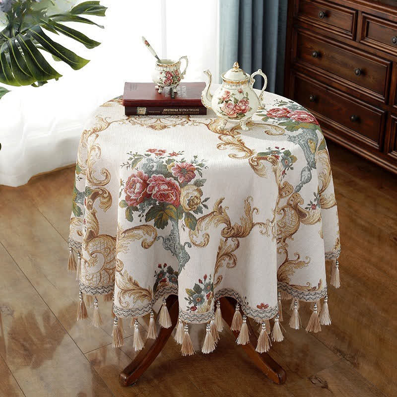 Chenille Jacquard Elegant Floral Tablecloth