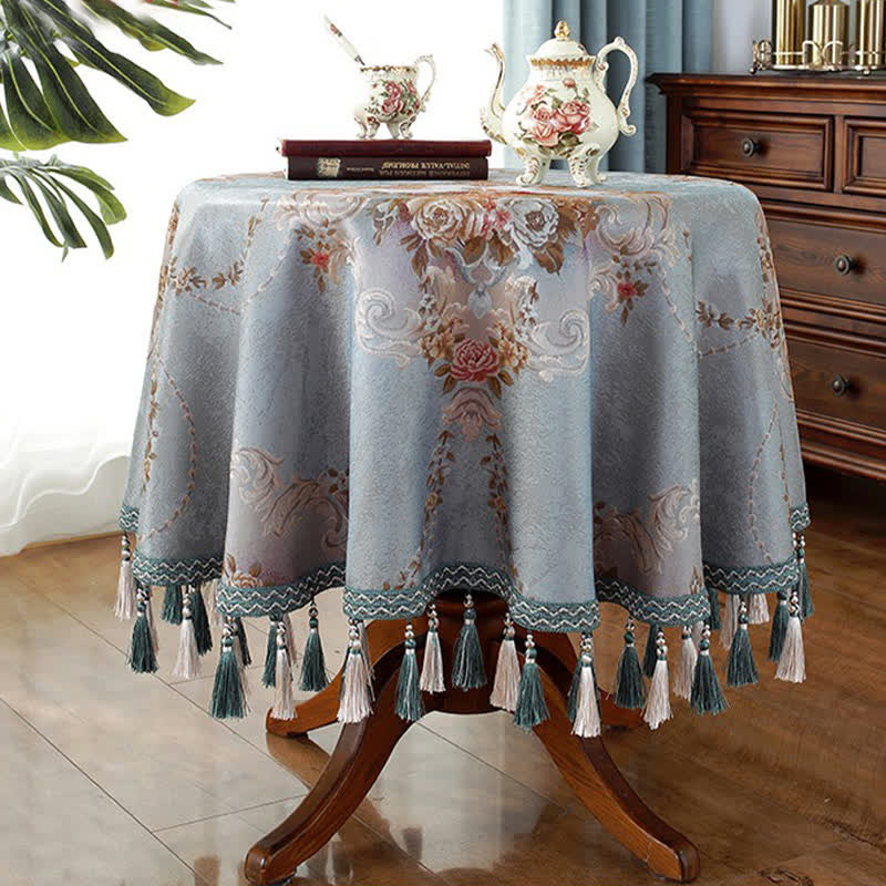 Chenille Jacquard Elegant Floral Tablecloth