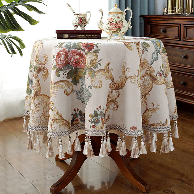 Chenille Jacquard Elegant Floral Tablecloth