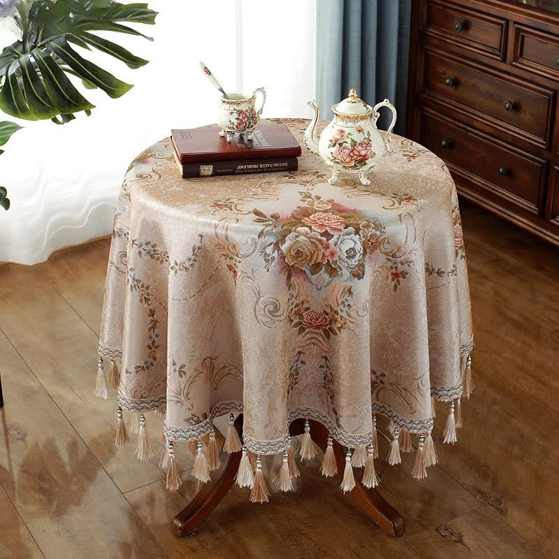 Chenille Jacquard Elegant Floral Tablecloth