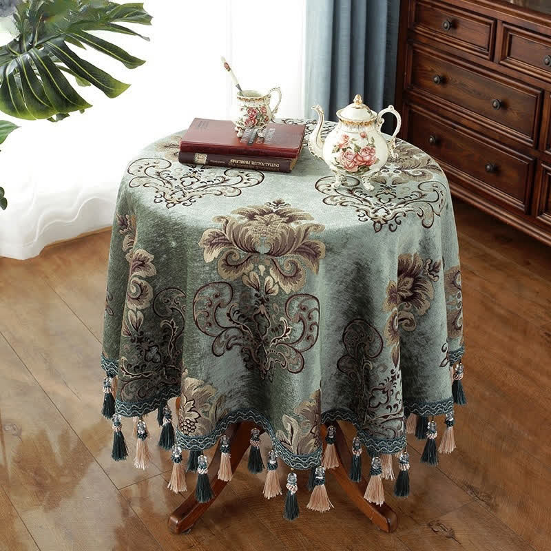 Chenille Jacquard Elegant Floral Tablecloth