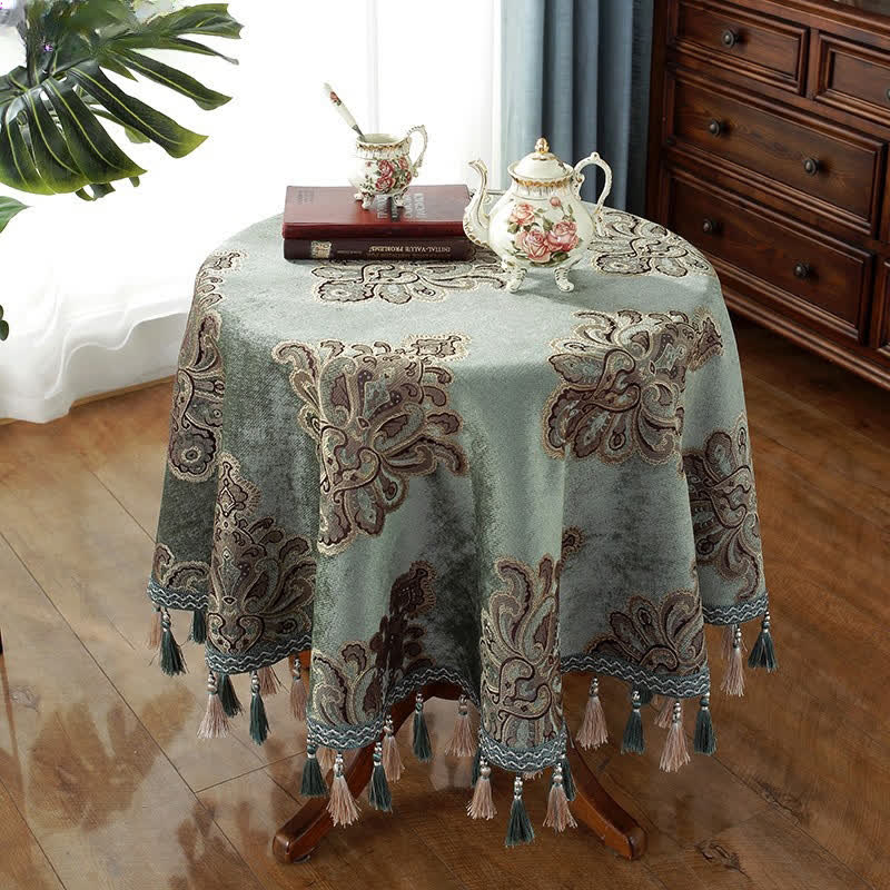 Chenille Jacquard Elegant Floral Tablecloth