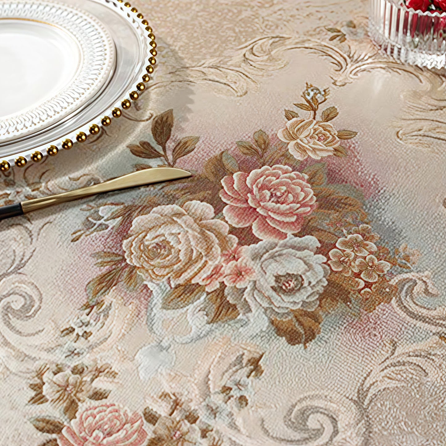 Chenille Jacquard Elegant Floral Tablecloth