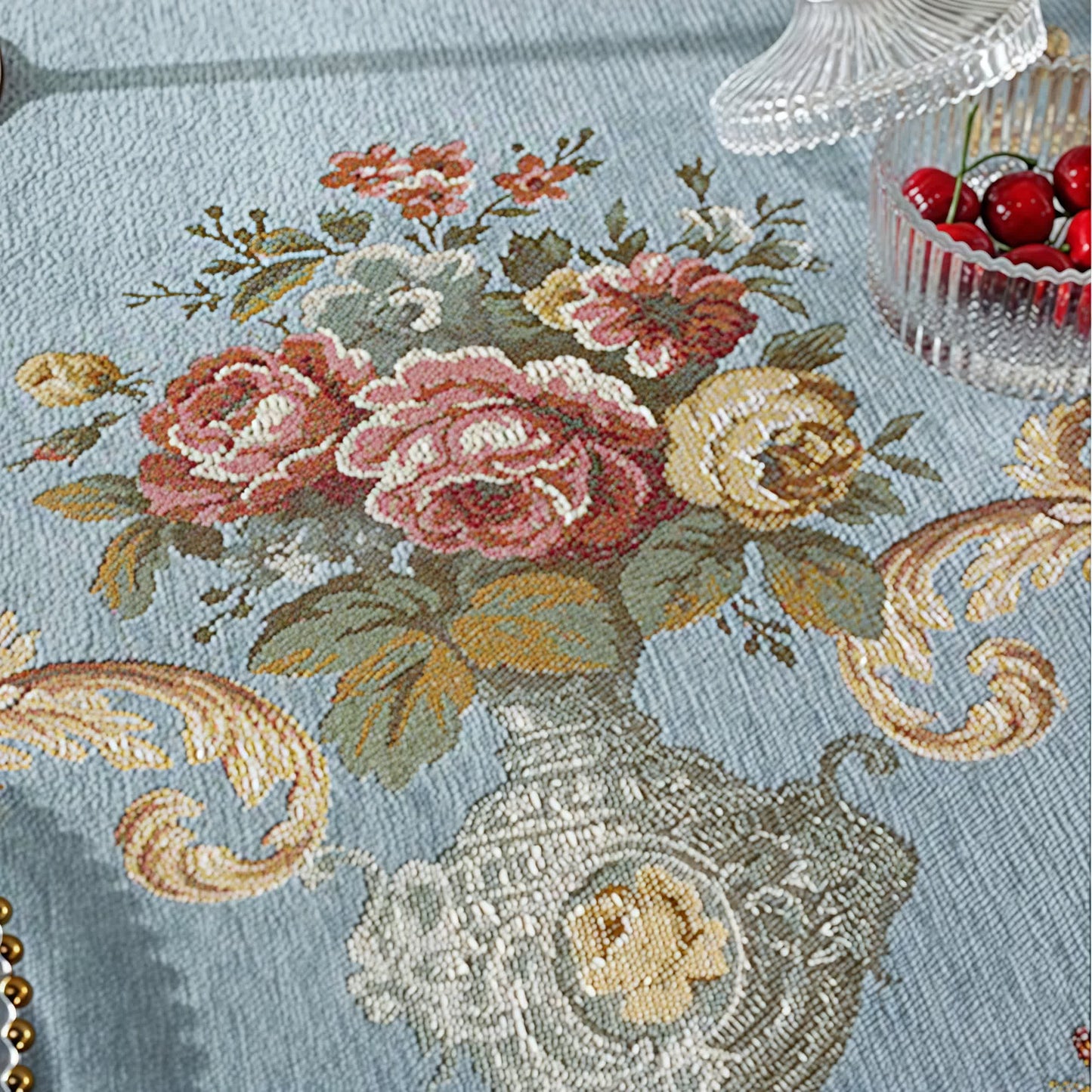 Chenille Jacquard Elegant Floral Tablecloth