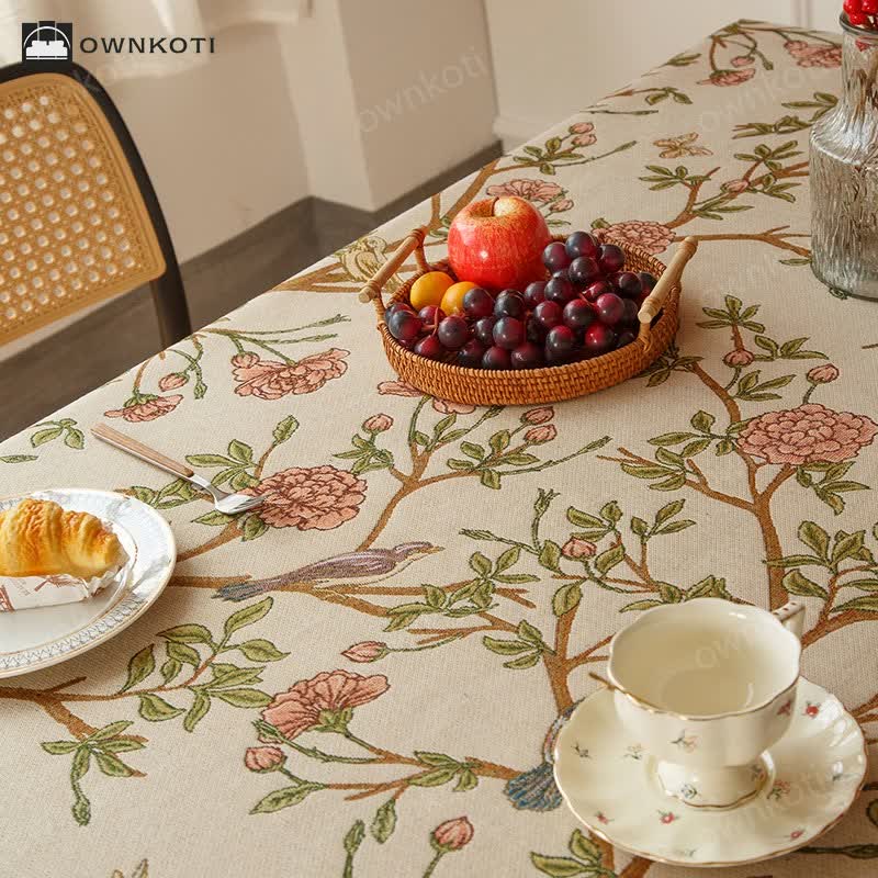Elegant Yarn Dyed Flower Bird Tablecloth