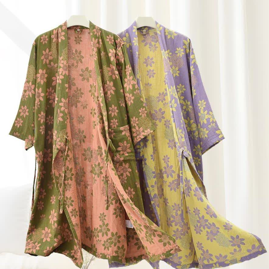 Jacquard Floral Gauze Lightweight Bathrobe - image 1