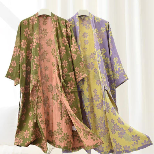 Jacquard Floral Gauze Lightweight Bathrobe - image 1