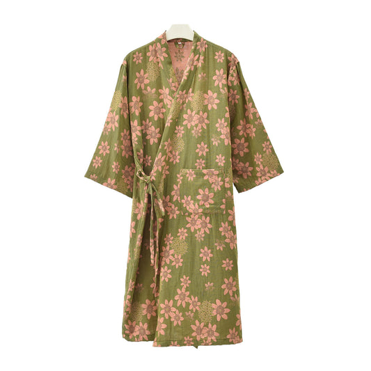 Jacquard Floral Gauze Lightweight Bathrobe - Green - XL - image 2