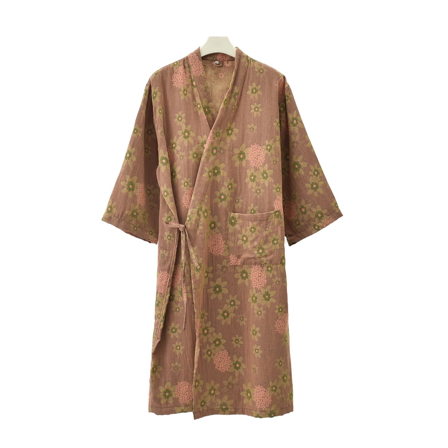 Jacquard Floral Gauze Lightweight Bathrobe - Brown - XL - image 9