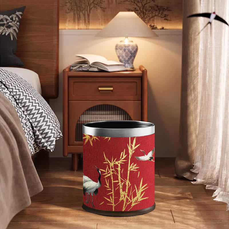 Elegant Red-crowned Bamboo Durable Trash Bin