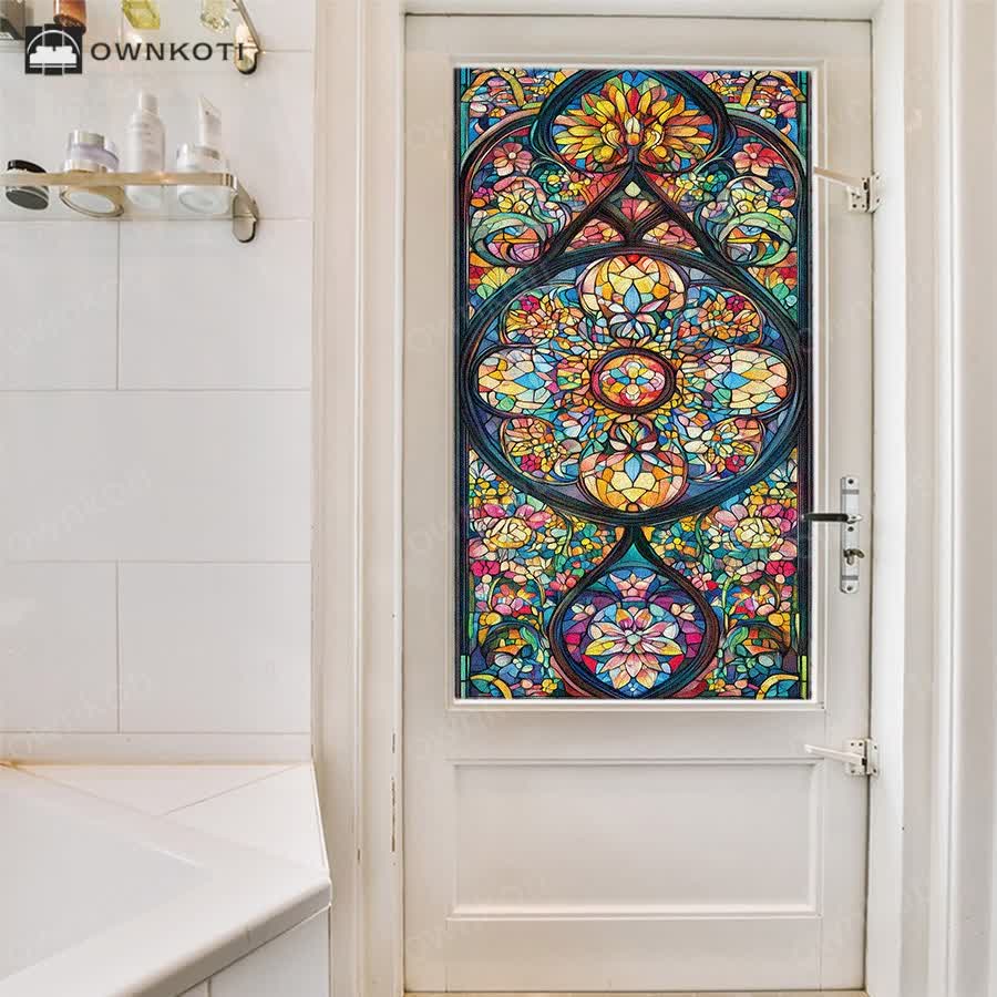 Vintage Stained Baroque Static Frosted Privacy Film