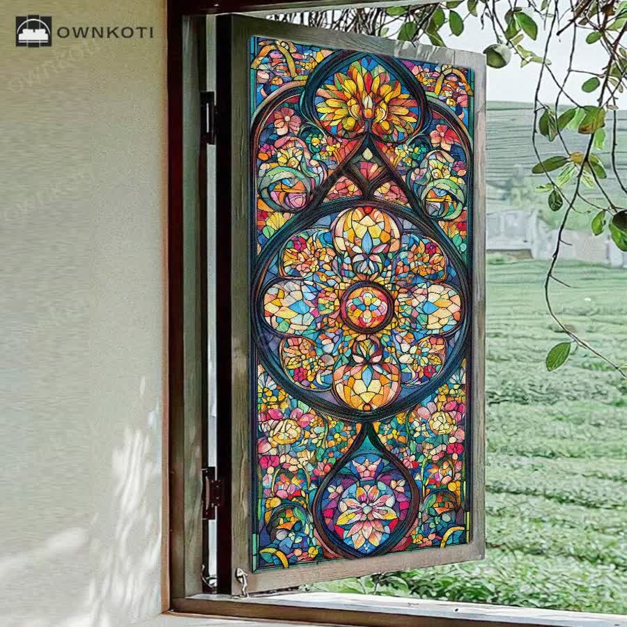 Vintage Stained Baroque Static Frosted Privacy Film