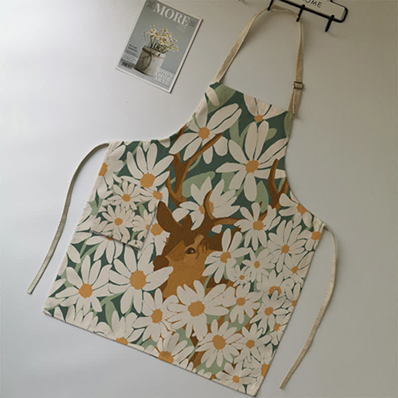 Vintage Cotton Linen Daisy Animal Apron