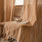 Rustic Floral Leaf Curve Tassel Sheer Curtain