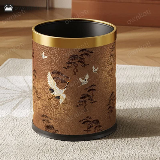 Elegant Rural Stainless Steel Leather Wastebasket