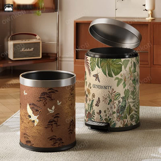 Elegant Rural Stainless Steel Leather Wastebasket