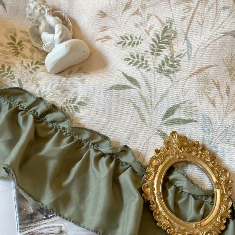 Rustic Style Semi-Blackout Bamboo Printed Ruffle Curtain