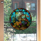 Floral Easter Bunny Stained Static Window Sticker