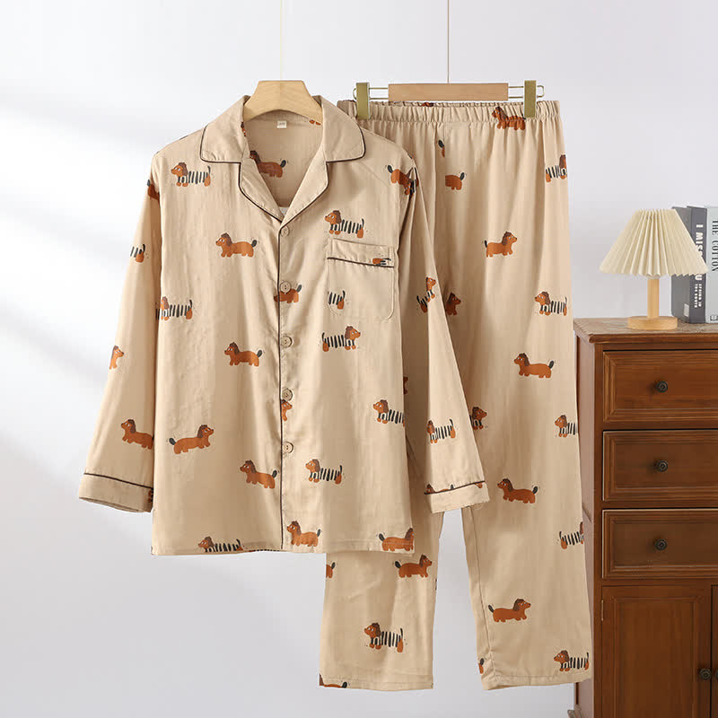 Pure Cotton Cute Dog Couple Pajama Set - Men - XXL - image 2