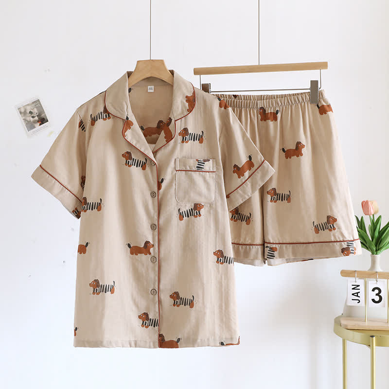 Cute Dachshund Couple Short-sleeve Pajama Set - Women - XXL - image 3