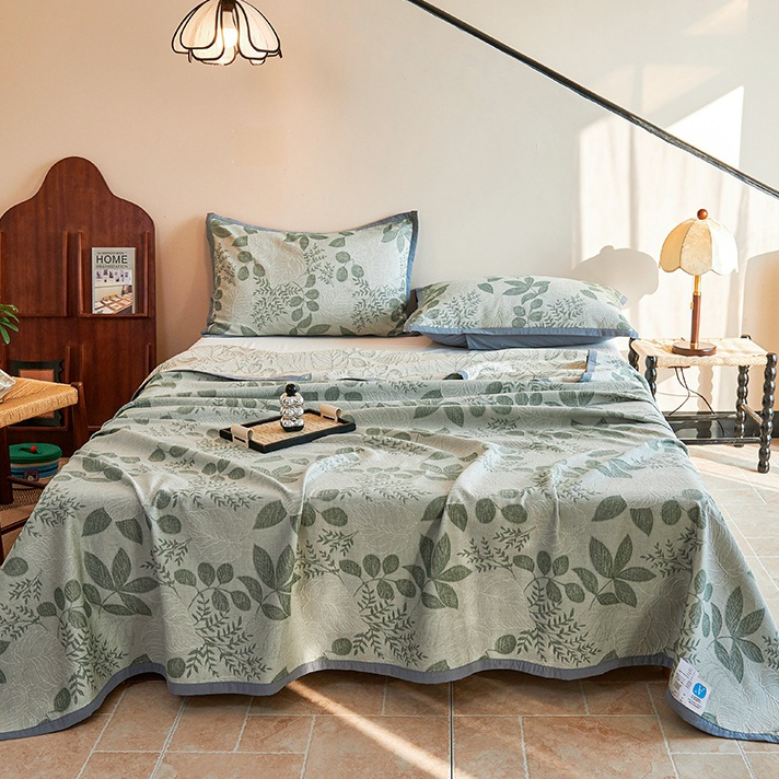 Pure Cotton Lightweight Rural Soft Quilt - Green - Quilt with 2PCS Pillowcases - King - image 7