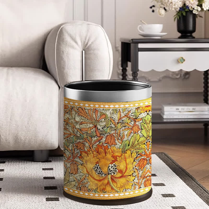 Double Layer Durable Vintage Floral Trash Bin