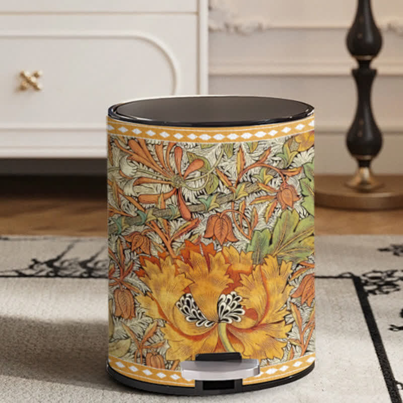 Double Layer Durable Vintage Floral Trash Bin
