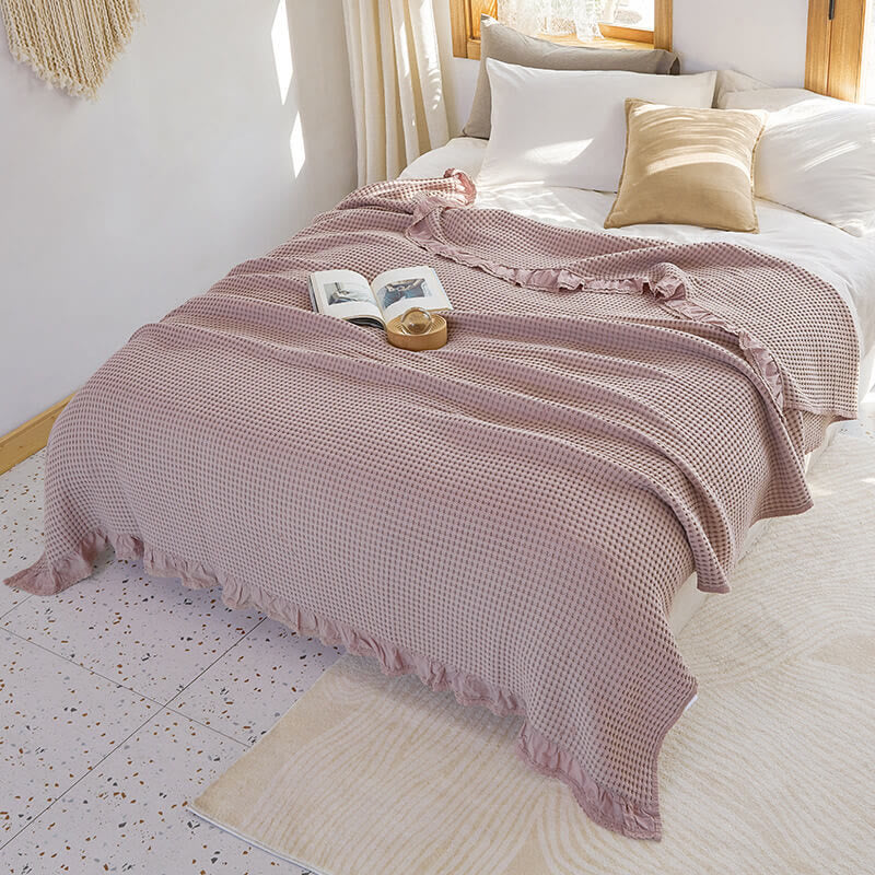 Waffle Weave Sofa Blanket Comfortable Quilt - Deep Pink - Queen - image 4