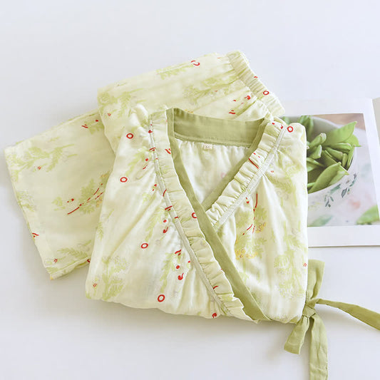 Rural Slanted Collar Cotton Nightwear Set