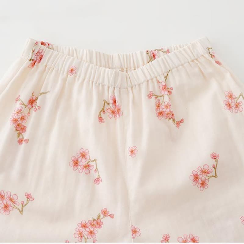 Elegant Plum Blossom Cotton Gauze Nightwear Set
