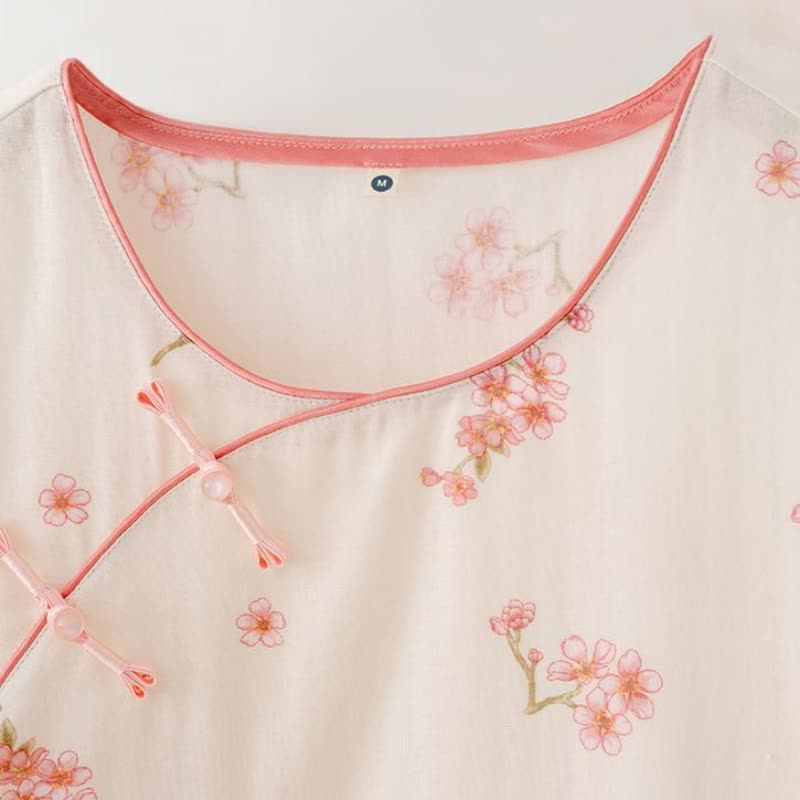 Elegant Plum Blossom Cotton Gauze Nightwear Set