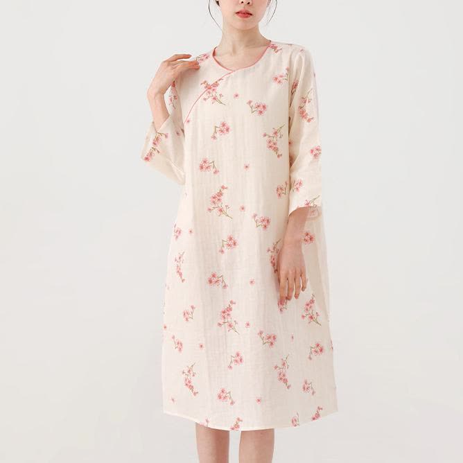 Plum Blossom Cotton Gauze Soft Nightdress