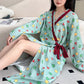Plus Size Cotton Gauze Geometric Kimono Nightdress