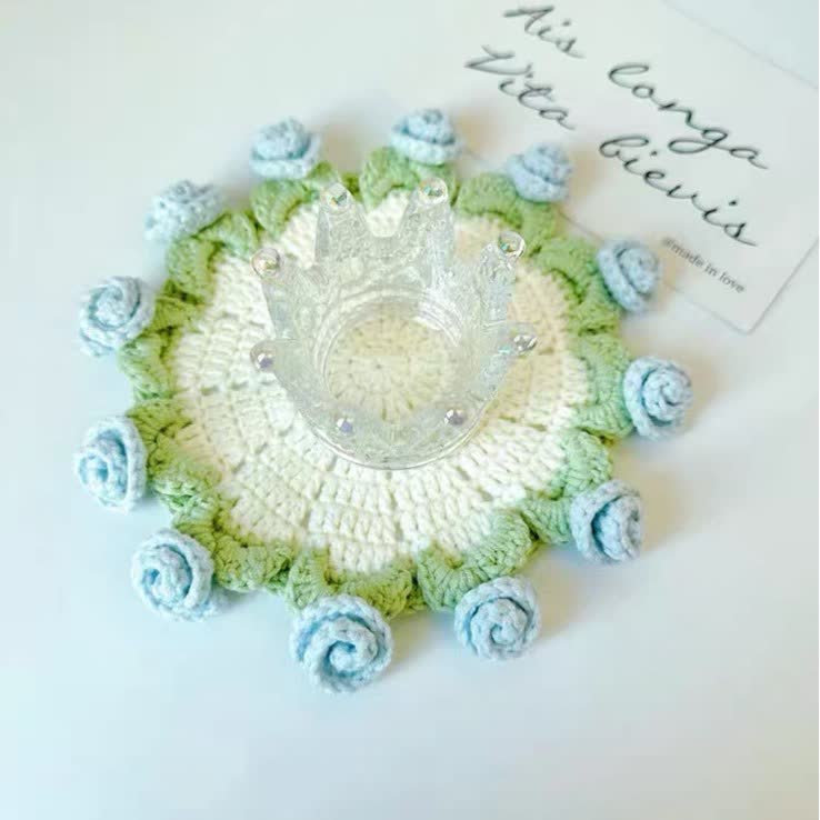 Handmade Rose Bouquet Crochet Coaster