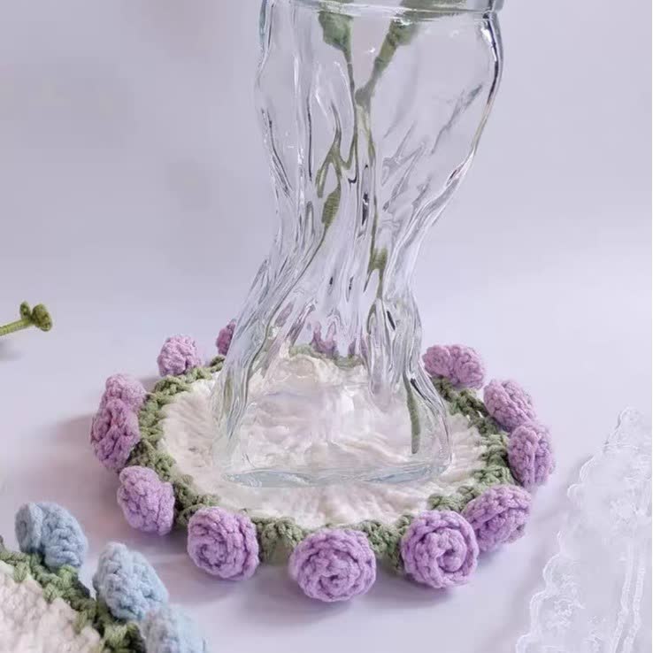 Handmade Rose Bouquet Crochet Coaster