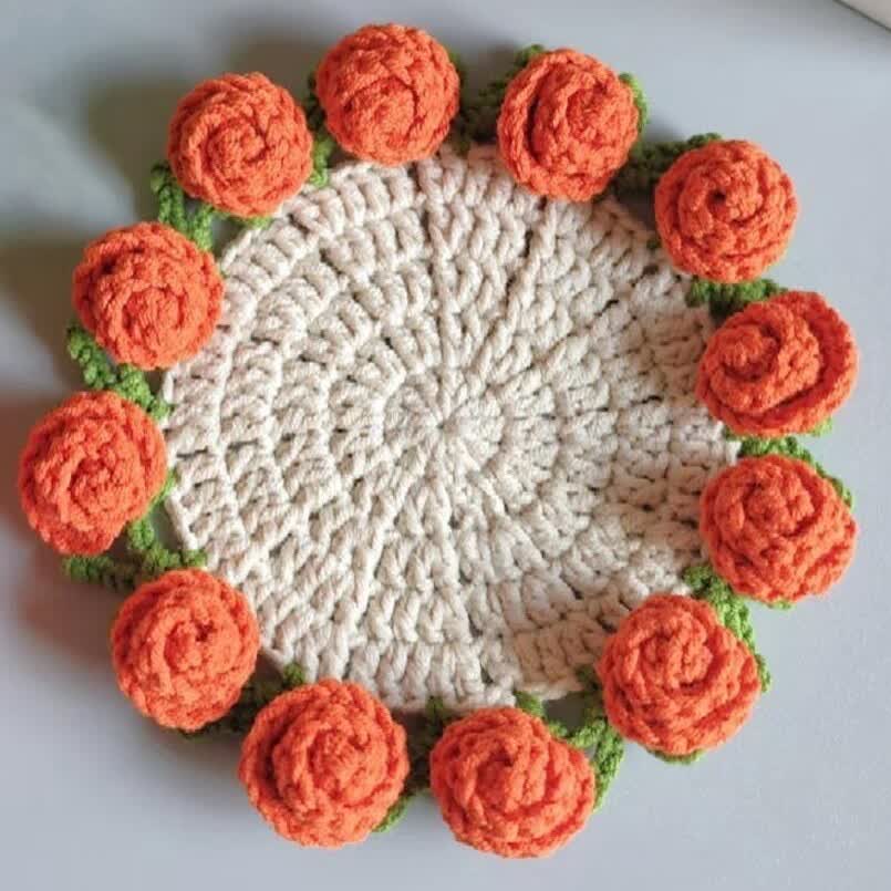 Handmade Rose Bouquet Crochet Coaster