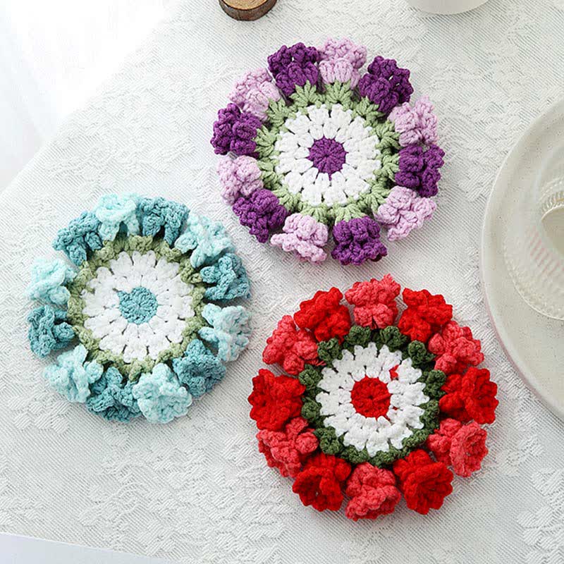 Handmade Lily of the Valley Crochet Coaster