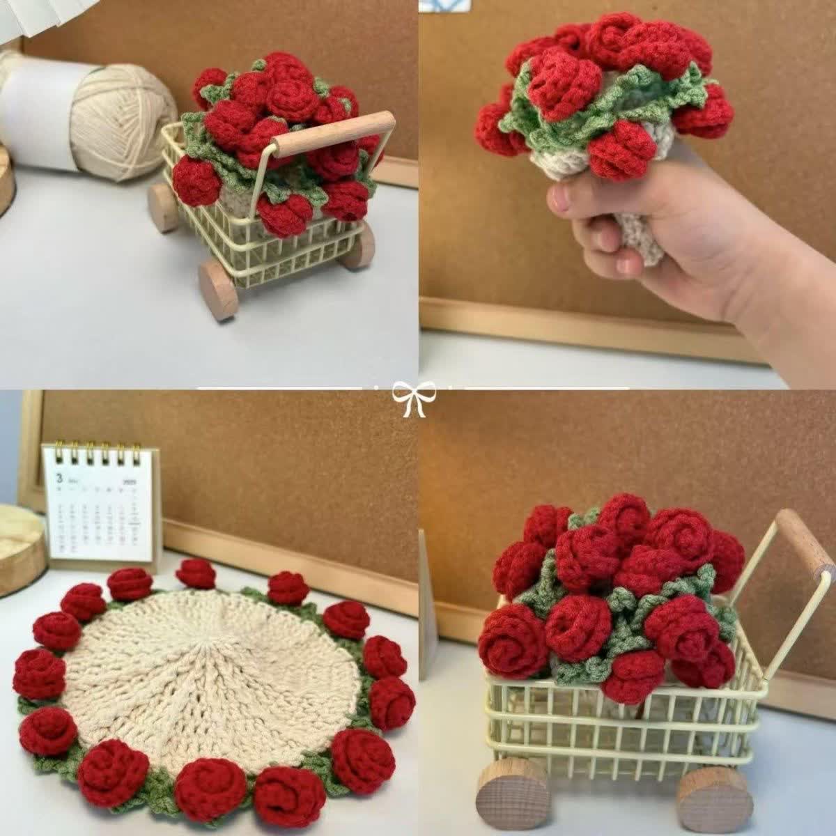 Handmade Rose Bouquet Crochet Coaster