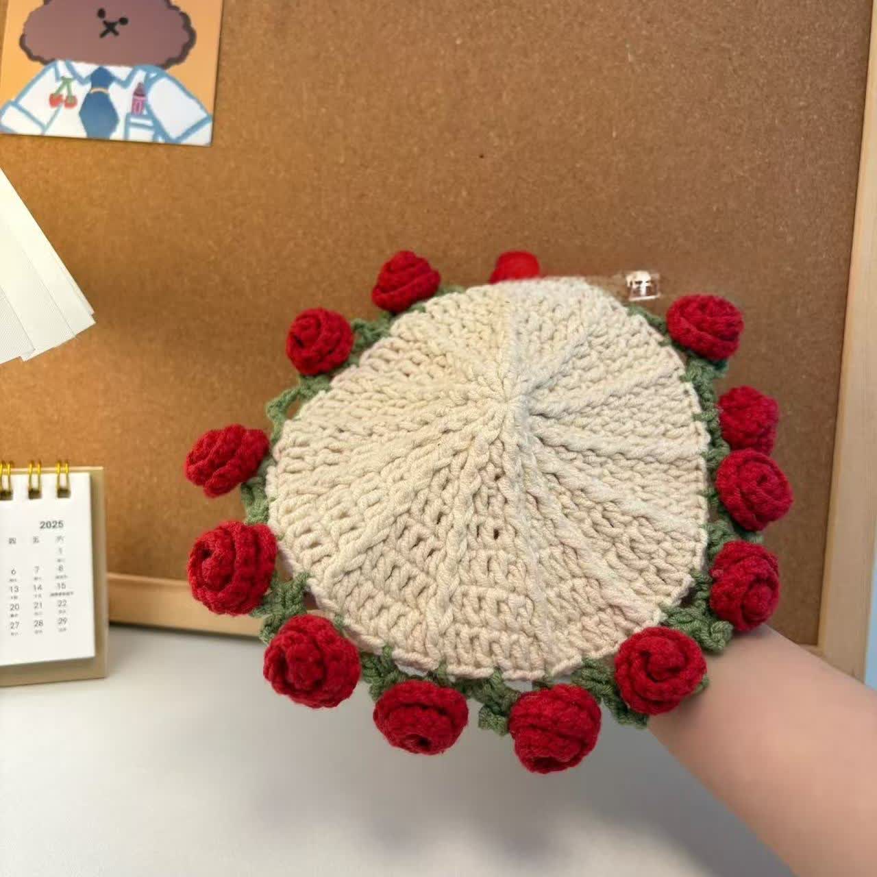 Handmade Rose Bouquet Crochet Coaster
